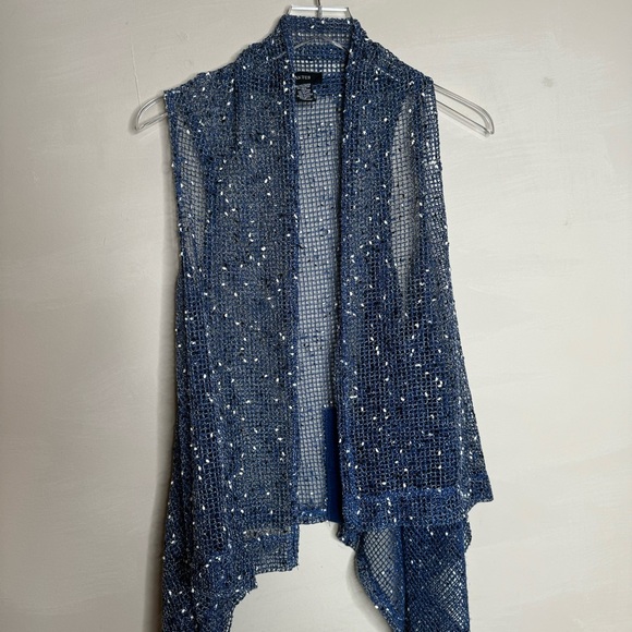 KAK TUS open knit blue cardigan sweater - Picture 2 of 9